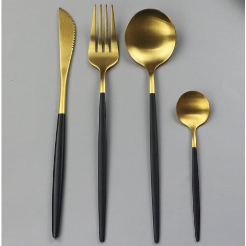 Western Black Gold Dinnerware Set 18/10 Stainless Steel Cutlery Set Knife Fork Spoon Tableware Kitchen Dinner Silverware Set
