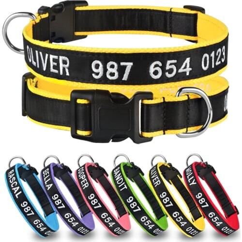 Nylon Custom Dog Collars Personalized Embroidery Pet Dog Tag Collar Adjustable Puppy Nameplate ID Collars For Small Large Dog