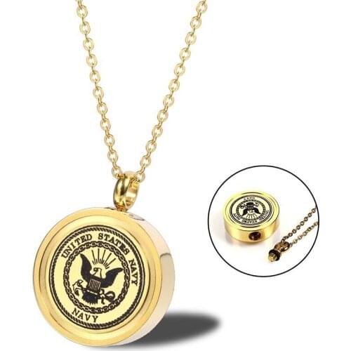 RIR Gold USA Army Navy Memorial Necklace Anniversary Keepsake Cremation Ashes Urn Pendant Necklace In Stainless Steel