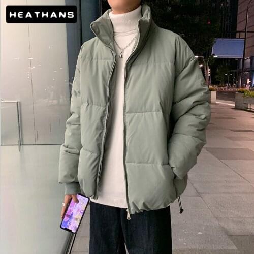 Mens Short Thick Parkas Cotton Padded Jacket Male Loose Casual Stand Collar Streetwear Men Fashion Winter Parka Coat Elastic Hem