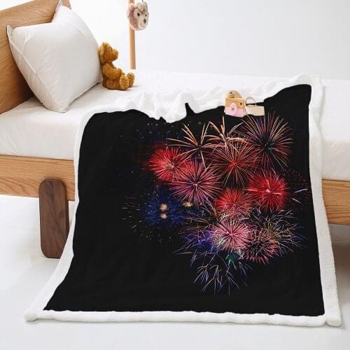 Fireworks Print Dreamcatcher Sherpa Throw Blanket 3D Scenery Bedspread Purple Brown Plush Blanket