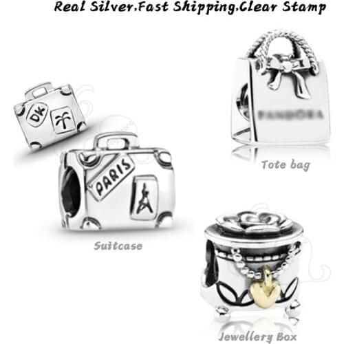 Authentic 925 Sterling Silver Handbag Beads Suitcase Charms Fits Original Bracelets Bangles Women DIY Making