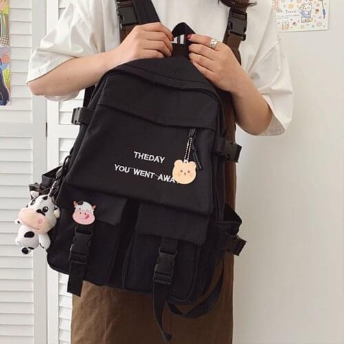 Fashion Schoolbag Female Black School Bag Women Student Backpack Teenage Girls Nylon Bookbag Anti Theft Bagpack Korean Backpacks
