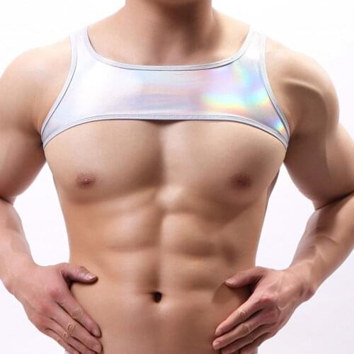 Sexy Men Undershirt Faux Leather PU Wrestling Singlet Bikini Suspender Teddies Underwear Half Undershirts