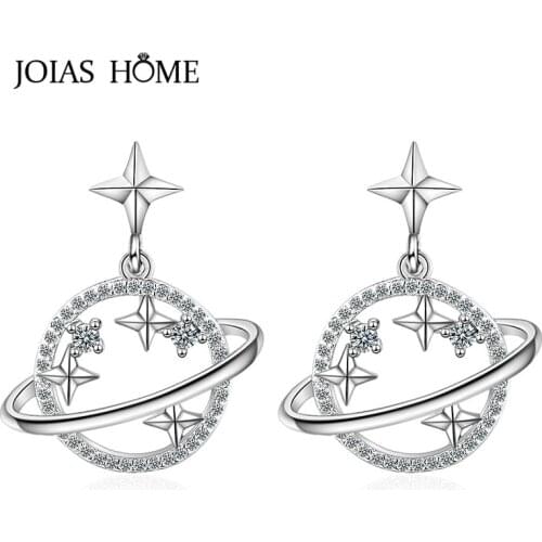 JoiasHome 925 sterling silver womens earrings creative new planet earrings with stars simple wild student party gift size 21mm