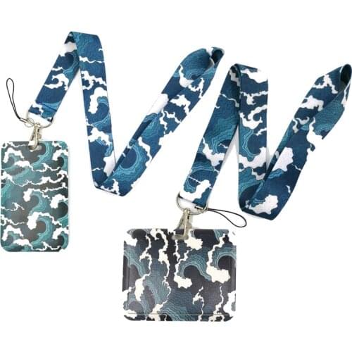 Kanagawa Hokusai Wave Lanyard Credit Card ID Holder Bag Student Women Travel Card Cover Badge Car Keychain Decorations