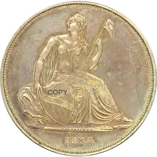United States Of America 1836 One Dollar Gobrecht Dollar Name on Base Cupronickel Plated Silver Copy Coin