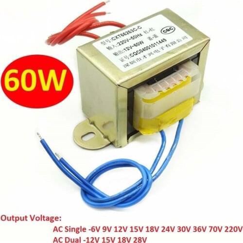 EI66 60W/VA Power Transformer Input AC 220V/380V~50Hz Output AC Single/Dual 6V 9V 12V 15V 18V 24V 30V to 220V Copper Core