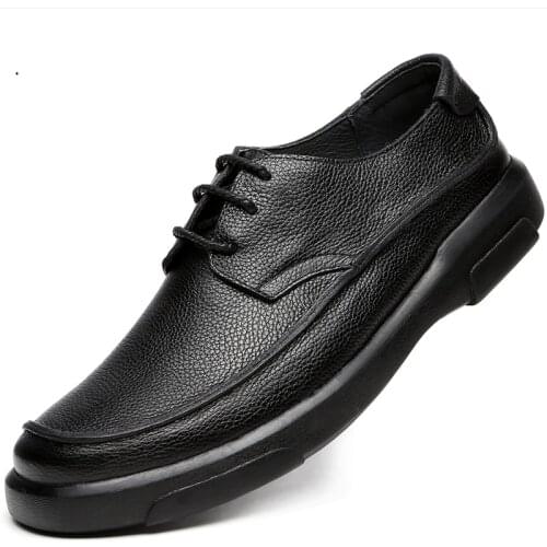 British Fashion Men Casual Leather Shoes Thick Bottomed Lace-up Business Shoes England Driving Moccasin Men Wear-Resistant Flats