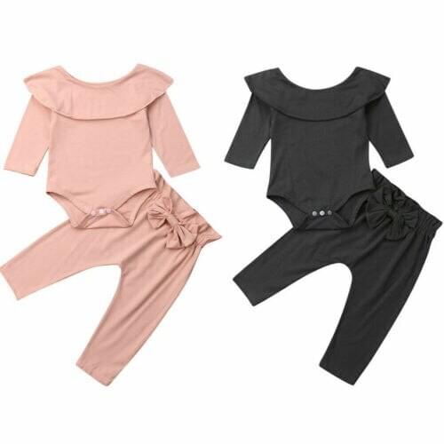 0-24M Baby 2Pcs Solid Outfits Babies Kids Boy Girls Long Sleeve Shirt Tops +Pants Clothing Set Clothes