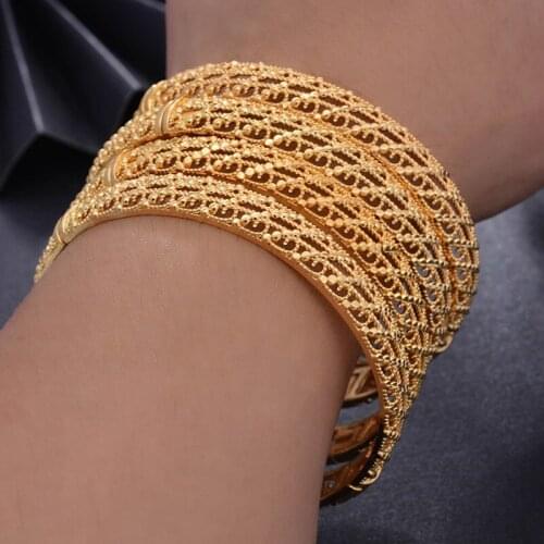 Wando 4pcs / lot Dubai Gold Color bangles For Women Ethiopian bangles for Women African Arab Jewelry wedding jewelry party gifts
