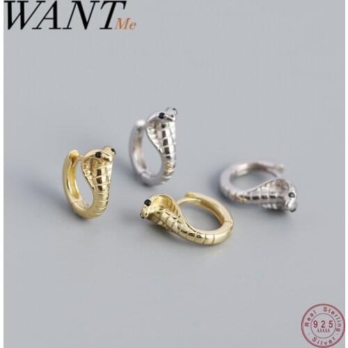 WANTME 925 Sterling Silver Punk Bohemian Cobra Snake Ear Buckle Earrings for Women Men Rock Goth Party Hoop Jewelry Accessories