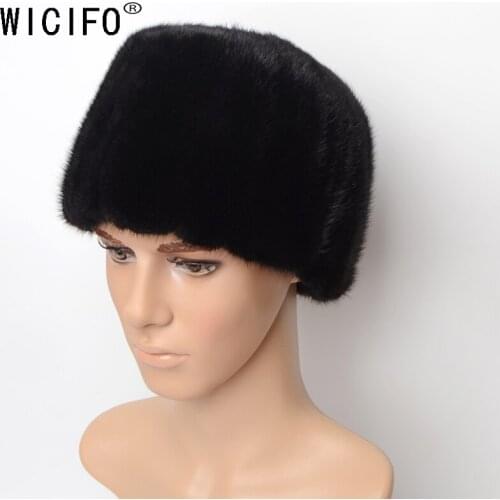 Wucifo 2019 Male Autumn Solid Thicken Bomber Hats Man Winter mink Fur Caps Men Warm Protection Ear Cap Size:56cm-59cm
