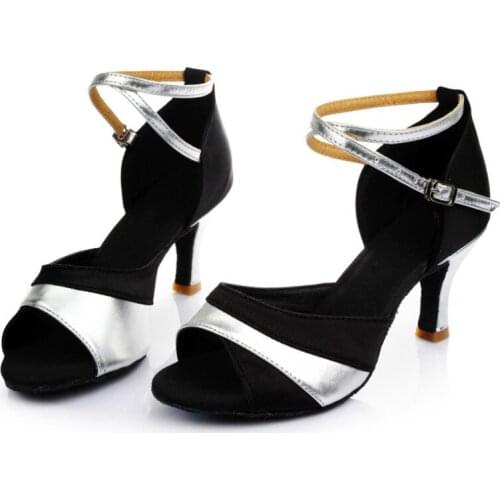 Ladies Popular Red Gold Silver Black Ballroom Dancing Shoes PU Satin Latin Dance Shoes Women Ballroom Tango Salsa Dance Shoes