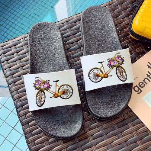 Shoes for Women 2021 RomanticVintage Bicycle Flower Old Bike Print Open Toe Flip Flops Valentines Day Comfortable Fashion Women