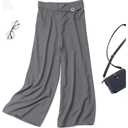 Womens 50% Mulberry Silk 50% Cotton Thick Spun Silk Loose Type tied Cropped Pants Trousers size L XL multi colors JN137