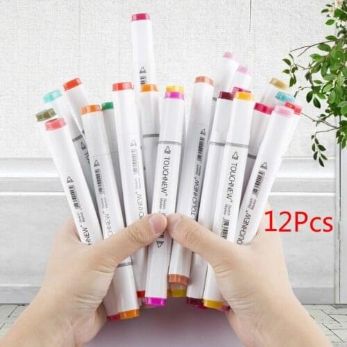 12PCS TOUCHNEW Professional Art Markers Double-headed Alcohol Based Sketch Drawing Pens For School Supplies