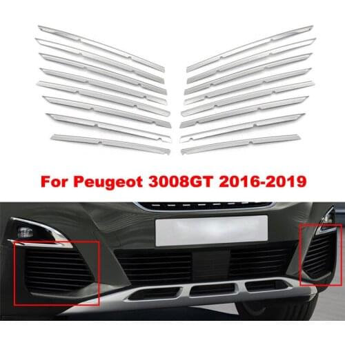 16pcs Car Styling Front Grill Racing Trim Left Right Fog Light Accessories Styling For Peugeot 3008GT 2016 2017 2018 2019