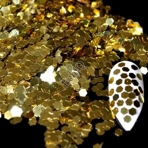 2mm Gold Color Nail Art Hexagon Sequins Powder Shiny Nail Design DIY Glitter Sheets Manicure Tool in Clear Jar N151