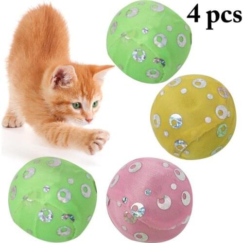 4Pcs Cat Ball Toys Interactive Funny Sequin Decor Plastic Kitten Toy Ball Cat Chase Toy Pet Supplies Pet Accessories Set