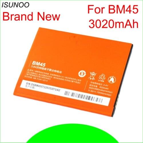 5pcs/lot BM45 BM 45 Replacement Li-Polymer Battery For Xiaomi Hongmi Red Rice Redmi Note 2 Note2 3020mAh