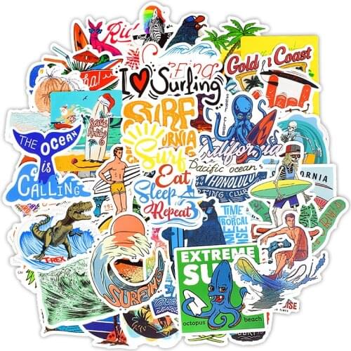 50 PCS Summer Surfing Stickers to Wall Decor Living Room Decor Travel Beach Surf Wall Stickers for Kids Bedrooms Decoration