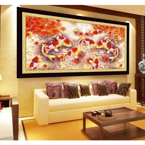 120*62cm 5D Diamond Embroidery DIY Painting Nine Fish Picture Cross Stitch Home Decoration Needlework embroidery diamonds wall