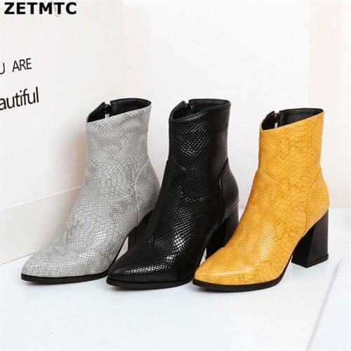 Pointed Toe Chelsea Boots Shoes Women Sanke Leather Ankle Cowboy Boots Square Heel Cossacks Western Cowgirl Boots Botas Mujer