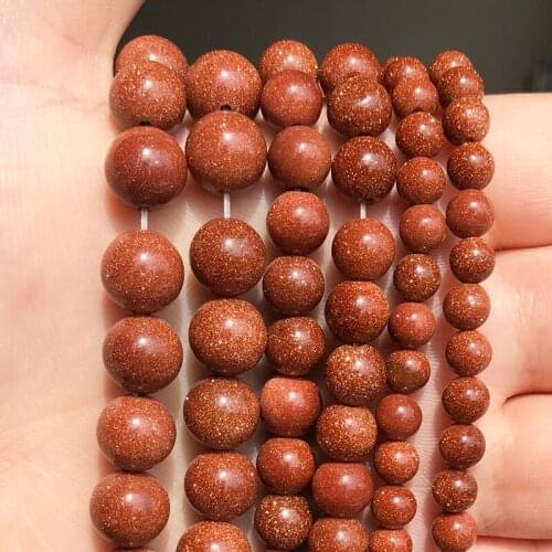 2/3/4/6/8/10/12mm Natural Smooth Gold Sand Stone Beads Round Loose Beads Diy For Bracelet Accessories Jewellery Making 15"