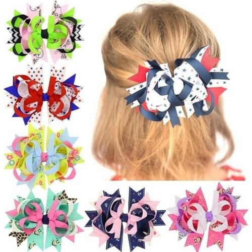AiKway Childrens Swallowtail Bow Hair Clips Baby Cartoon Print Ribbon Headdress Girl Photography Props