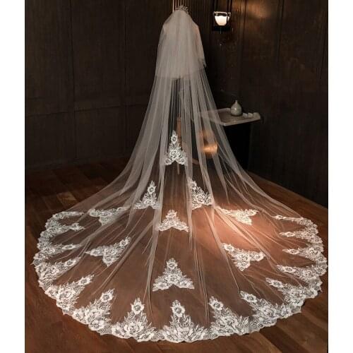 2020 New hot 3 Meters One Layer AppliqueTulle Long Wedding Veil Ivory 3M Bridal Veil with Comb Accessories