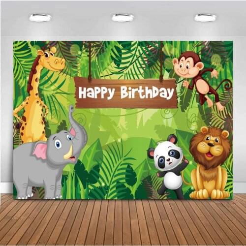 Jungle Forest Safari Party Backdrop Vinyl Newborn Kids Birthday Wild Cartoon Animal Lion Monkey Photography Background Customize