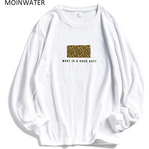MOINWATER Women Leopard Print Long Sleeve T shirts Female Cotton White Tees Lady Casual Black T-shirt Tops MLT1907