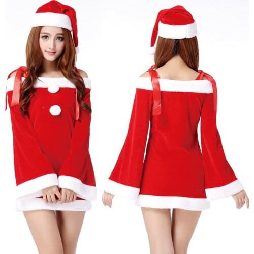 Hot Sexy Red Sleigh Hottie Long Sleeves Santa Costume Women Christmas Party Costume Including Red Santa Hat New Year One Size
