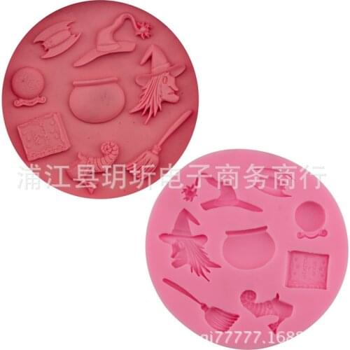 Halloween Witch Series Broom Hat Flip Sugar Silicone Mold Chocolate Cake Decorative Mold Drops Hand-Rolled