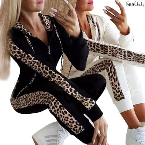 Women Leopard Outfits Long Sleeve Hoodies Sweatshirt Tops Long Pants Tracksuits For Women Sweatshirt Sweat Suit Lady Jogging Set