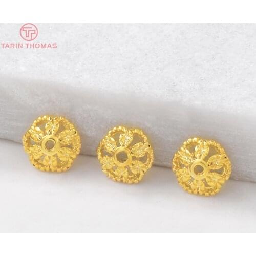 20PCS 7MM Hole 1MM 24K Gold Color Brass Flower Bead Caps for DIY High Quality Jewelry Accessories
