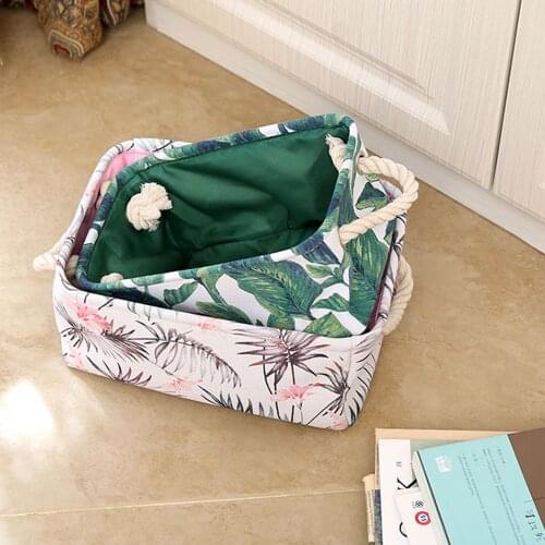 Multifunction Portable Laundry Basket Toys Organizer Cotton Linen Floral Print Storage Basket Dirty Clothes Organizer