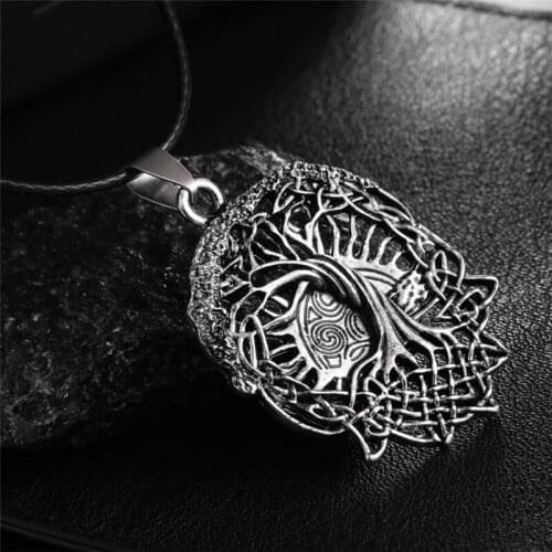 Newest style Leather Chain Old Ritual tree of life Necklace For Women Vintage Nordic Talisman Pendants Necklaces Men Jewelry