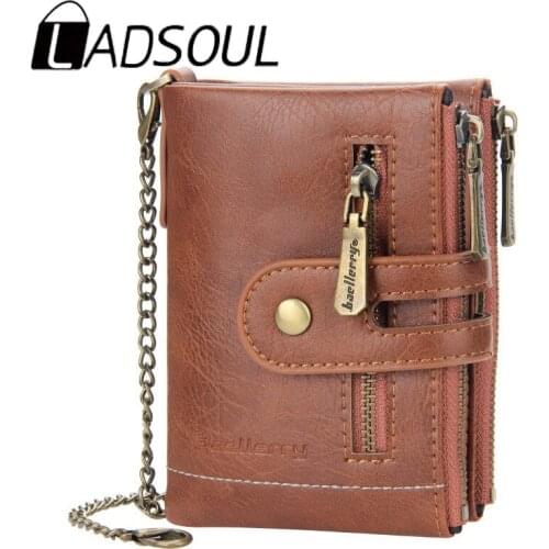 2021 New Short Mens Wallet Retro Double Zipper Coin Purse Multi-Card PU Leather Coin Purse ID Card Holder Purse billetera hombre