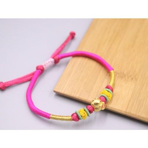 New Real 24K Yellow Gold Bracelet 9x8mm Lovely Fortune Cat Hand-Woven Bracelets For Woman Kid
