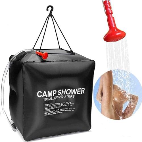 40L Portable Outdoor Camping Hiking Heating Solar Water Bag with Switchable Hose Shower Bath Head Climbing Hydration Equipment