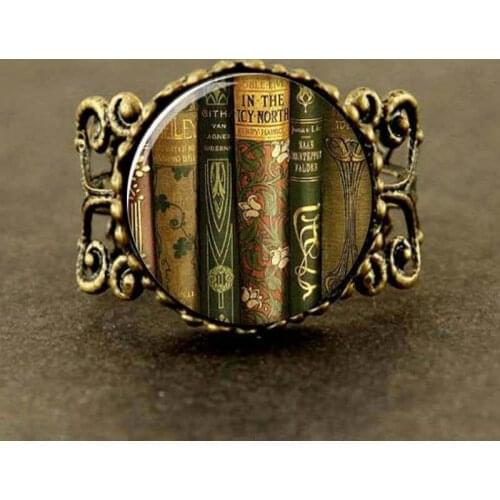 New Valentine Day Gifts Library Books Vintage Book Art Photo Jewelry Glass Ring Link Gift For Book Lovers
