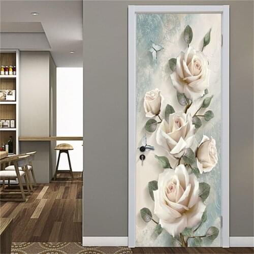 Fresh Flower Door Poster DIY Vinyl Self Adhesive Waterproof Wallpaper Sea World Stickers on the Doors Home Decor adesivo porta