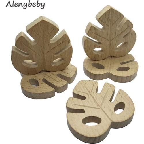 Natural wood teether leaf shape pendant Baby Beech Wood Toy Newborn Baby Food Grade DIY Organic teether Baby Soothing Pain