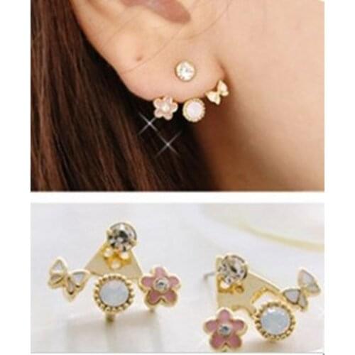 Crystal Earrings Fashion Korean cute style crystal butterfly flower stud stud earrings for women jewelry