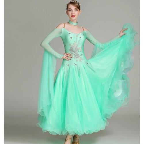 Standard Ballroom Dance Dresses 2019 High Quality Lace Sleeve Flamenco Dancing Skirt Women Cheap Stage Waltz Ballroom Dress