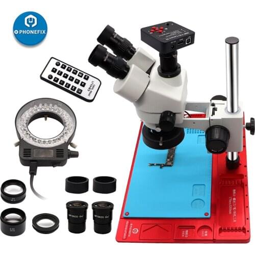 Trinocular stereo microscope 3.5X-90X digital electronic microscope + eyepiece 38MP HD camera LED Ring Light for phone repair