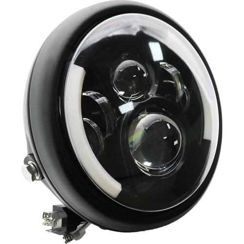 Universal 7.5 Inch Motorcycle Round LED Projector Headlight & Headlight Housing Cover For Harley Honda Cafe Racer Bobber Chopper