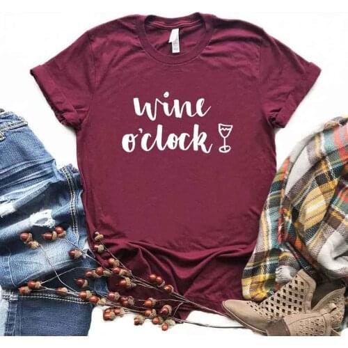 Wine o'clock Print Women Tshirts Cotton Casual Funny t Shirt For Lady Yong Girl Top Tee Hipster 6 Color NA-889